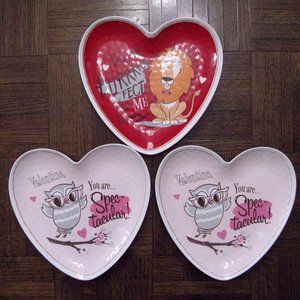 Pottery Barn Kids 3 Heart Shaped Melamine Plates 1 Lion 2 Owl Valentine's Day
